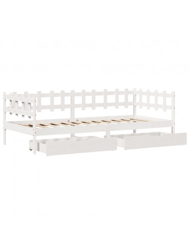 Dormeuse con Cassetti Bianco 90x190 cm Legno Massello di Pino