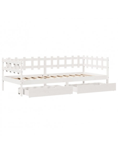 Dormeuse con Cassetti Bianco 90x190 cm Legno Massello di Pino