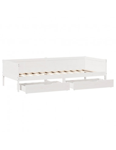 Dormeuse con Cassetti Bianco 90x190 cm Legno Massello di Pino