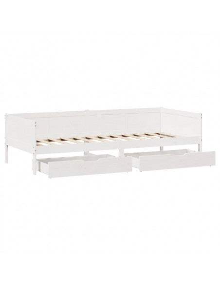 Dormeuse con Cassetti Bianco 90x190 cm Legno Massello di Pino
