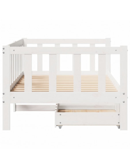 Dormeuse con Cassetti Bianco 90x190 cm Legno Massello di Pino