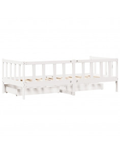 Dormeuse con Cassetti Bianco 90x190 cm Legno Massello di Pino 2