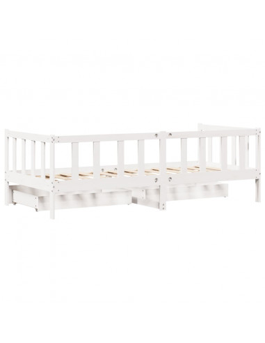 Dormeuse con Cassetti Bianco 90x190 cm Legno Massello di Pino