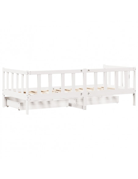 Dormeuse con Cassetti Bianco 90x190 cm Legno Massello di Pino