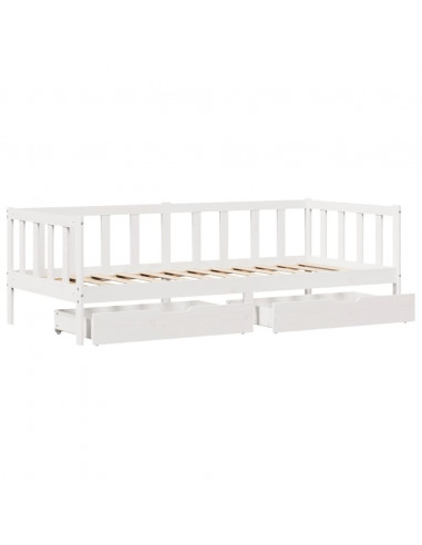Dormeuse con Cassetti Bianco 90x190 cm Legno Massello di Pino
