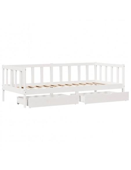 Dormeuse con Cassetti Bianco 90x190 cm Legno Massello di Pino
