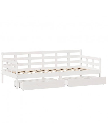 Dormeuse con Cassetti Bianco 90x190 cm Legno Massello di Pino