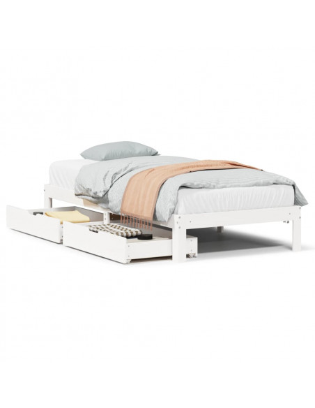 Giroletto con Cassetti Bianco 100x200 cm Legno Massello di Pino
