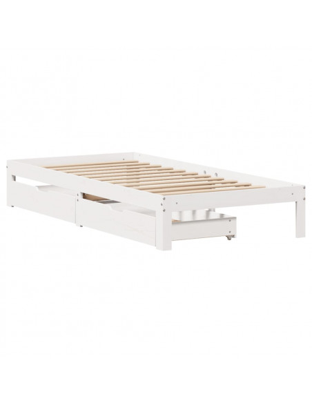 Giroletto con Cassetti Bianco 100x200 cm Legno Massello di Pino