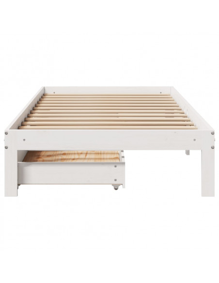 Giroletto con Cassetti Bianco 100x200 cm Legno Massello di Pino