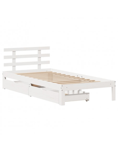 Giroletto con Cassetti Bianco 100x200 cm Legno Massello di Pino