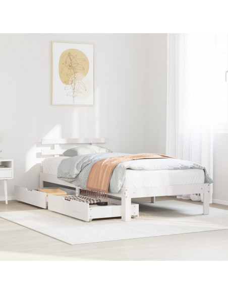 Giroletto con Cassetti Bianco 100x200 cm Legno Massello di Pino