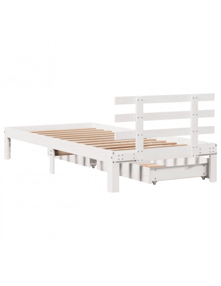 Giroletto con Cassetti Bianco 100x200 cm Legno Massello di Pino