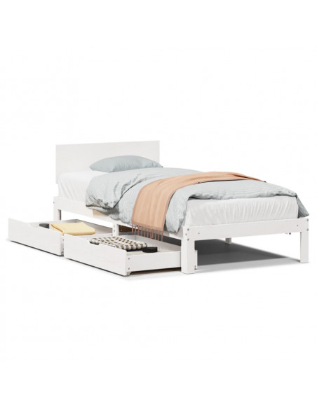 Giroletto con Cassetti Bianco 100x200 cm Legno Massello di Pino