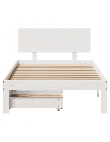 Giroletto con Cassetti Bianco 100x200 cm Legno Massello di Pino
