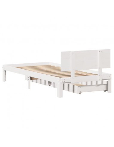 Giroletto con Cassetti Bianco 100x200 cm Legno Massello di Pino