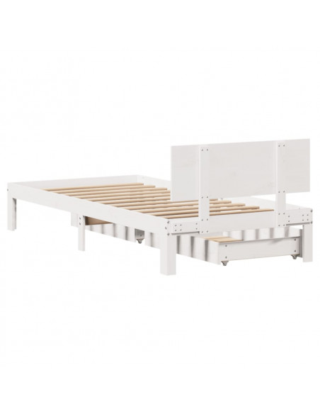 Giroletto con Cassetti Bianco 100x200 cm Legno Massello di Pino