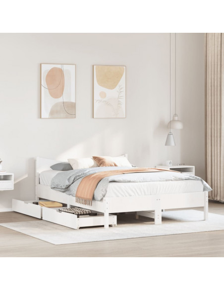 Giroletto con Cassetti Bianco 120x190 cm Legno Massello di Pino