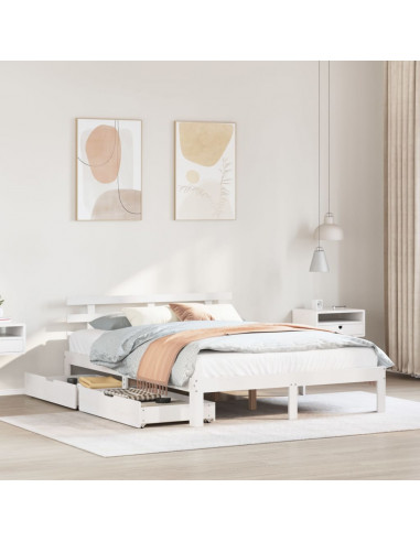 Giroletto con Cassetti Bianco 120x200 cm Legno Massello di Pino