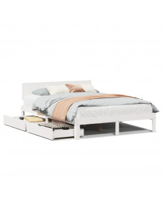 Giroletto con Cassetti Bianco 120x200 cm Legno Massello di Pino