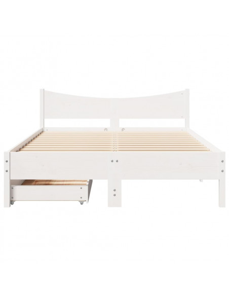 Giroletto con Cassetti Bianco 140x190 cm Legno Massello di Pino