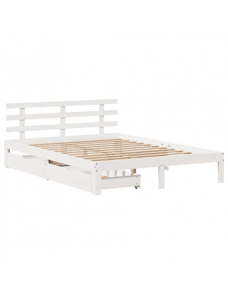 Giroletto con Cassetti Bianco 140x200 cm Legno Massello di Pino