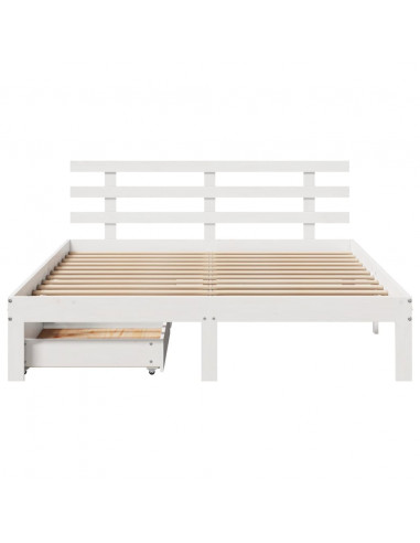 Giroletto con Cassetti Bianco 140x200 cm Legno Massello di Pino