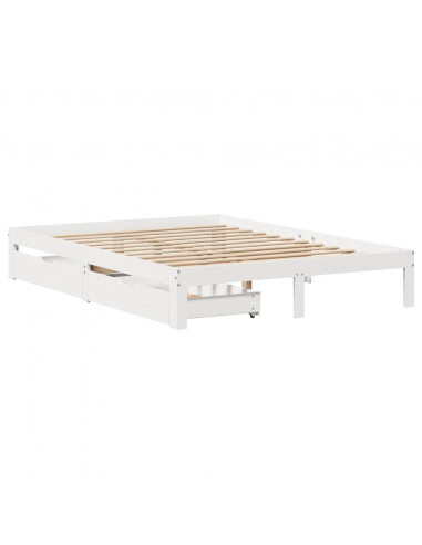 Giroletto con Cassetti Bianco 140x200 cm Legno Massello di Pino