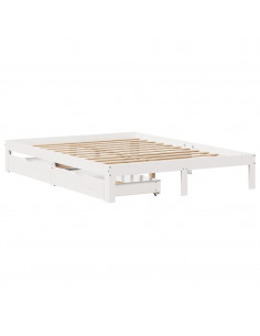 Giroletto con Cassetti Bianco 150x200 cm Legno Massello di Pino 2