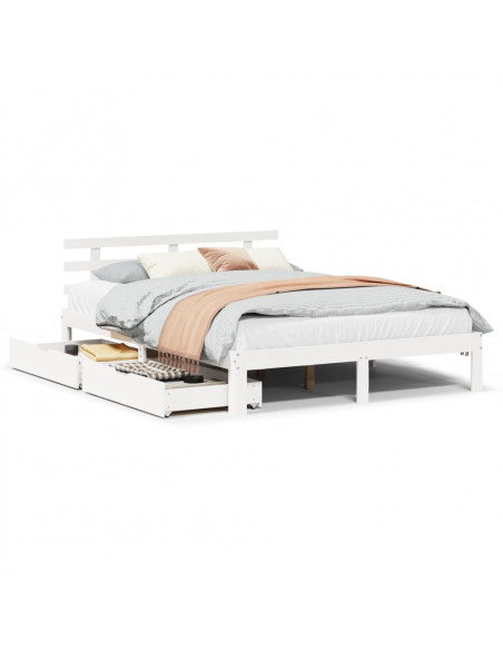 Giroletto con Cassetti Bianco 150x200 cm Legno Massello di Pino