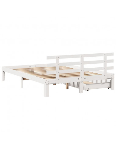 Giroletto con Cassetti Bianco 150x200 cm Legno Massello di Pino