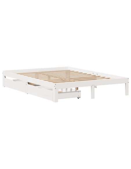 Giroletto con Cassetti Bianco 160x200 cm Legno Massello di Pino