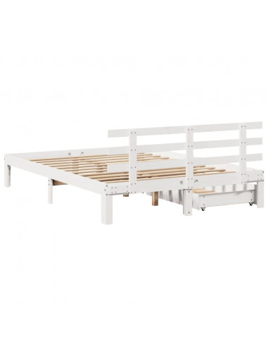 Giroletto con Cassetti Bianco 160x200 cm Legno Massello di Pino