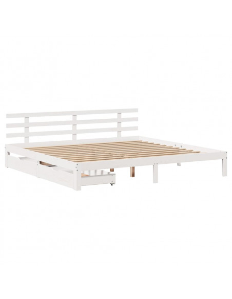 Giroletto con Cassetti Bianco 180x200 cm Legno Massello di Pino