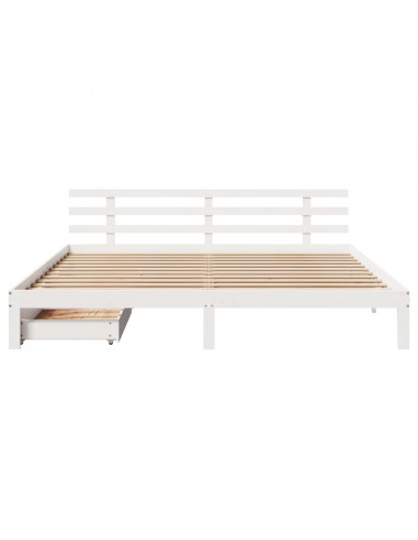 Giroletto con Cassetti Bianco 180x200 cm Legno Massello di Pino