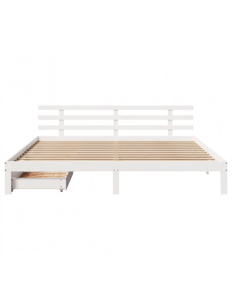 Giroletto con Cassetti Bianco 180x200 cm Legno Massello di Pino