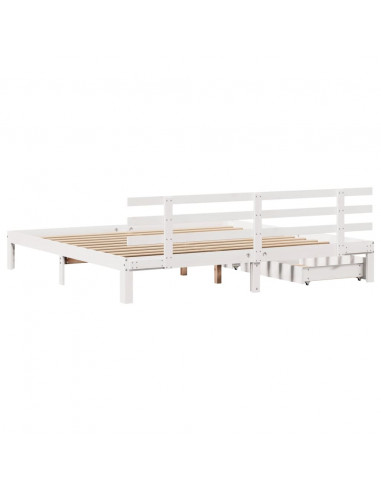 Giroletto con Cassetti Bianco 180x200 cm Legno Massello di Pino