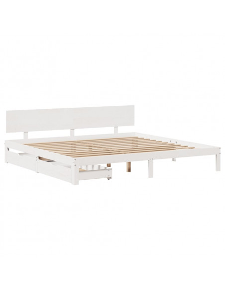 Giroletto con Cassetti Bianco 180x200 cm Legno Massello di Pino