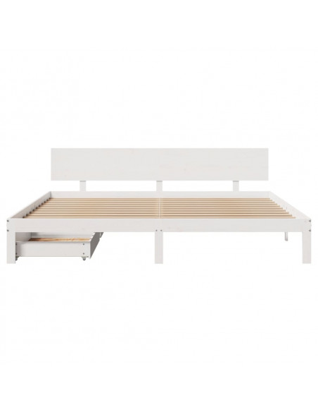 Giroletto con Cassetti Bianco 180x200 cm Legno Massello di Pino