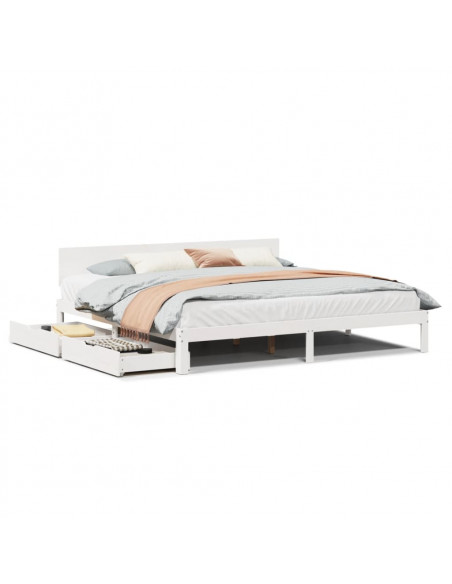 Giroletto con Cassetti Bianco 200x200 cm Legno Massello di Pino