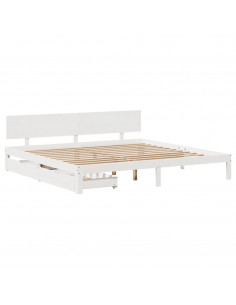 Giroletto con Cassetti Bianco 200x200 cm Legno Massello di Pino 2