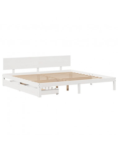 Giroletto con Cassetti Bianco 200x200 cm Legno Massello di Pino