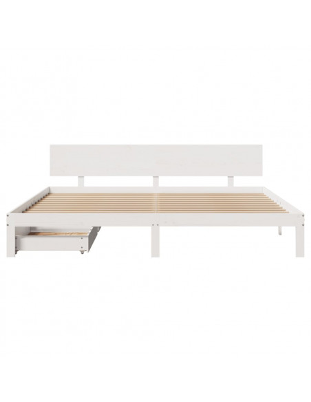 Giroletto con Cassetti Bianco 200x200 cm Legno Massello di Pino
