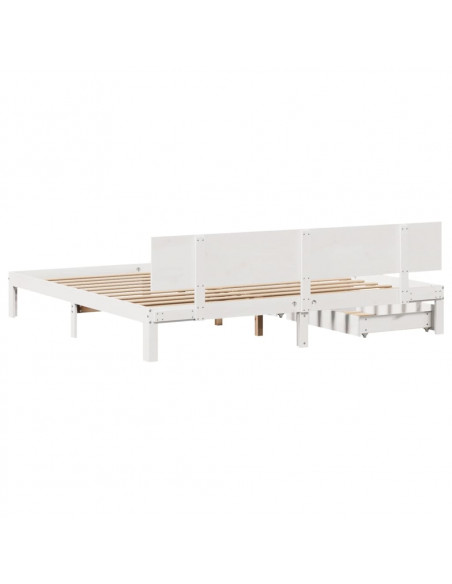 Giroletto con Cassetti Bianco 200x200 cm Legno Massello di Pino