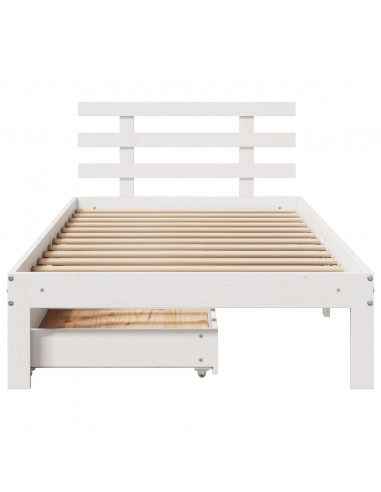 Giroletto con Cassetti Bianco 90x200 cm Legno Massello di Pino