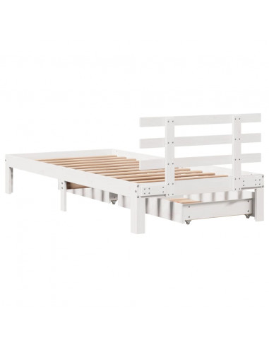 Giroletto con Cassetti Bianco 90x200 cm Legno Massello di Pino