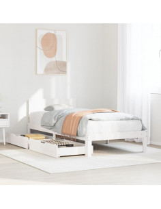 Giroletto con Cassetti Bianco 90x200 cm Legno Massello di Pino 2