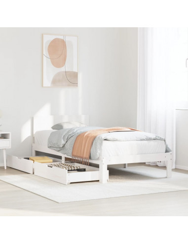 Giroletto con Cassetti Bianco 90x200 cm Legno Massello di Pino