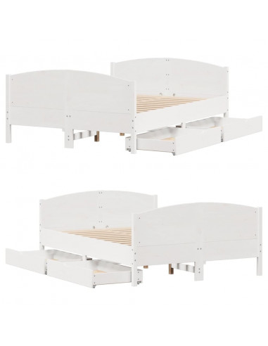 Letto senza Materasso Bianco 120x190 cm Legno Massello di Pino