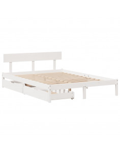 Letto senza Materasso Bianco 135x190 cm Legno Massello di Pino 2